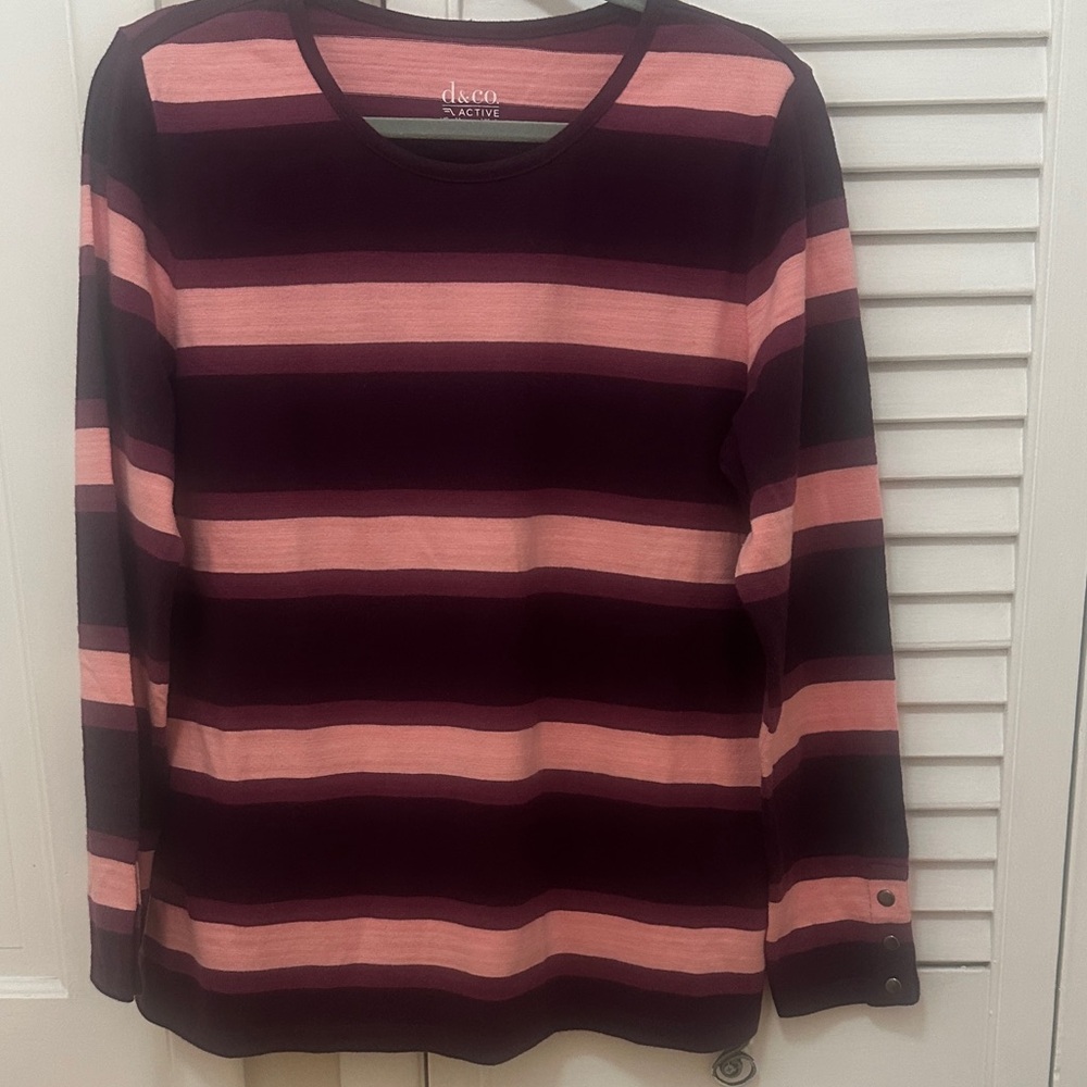 Chico's Women's Striped Crew Neck Sweater - Pink and Purple Size Medium